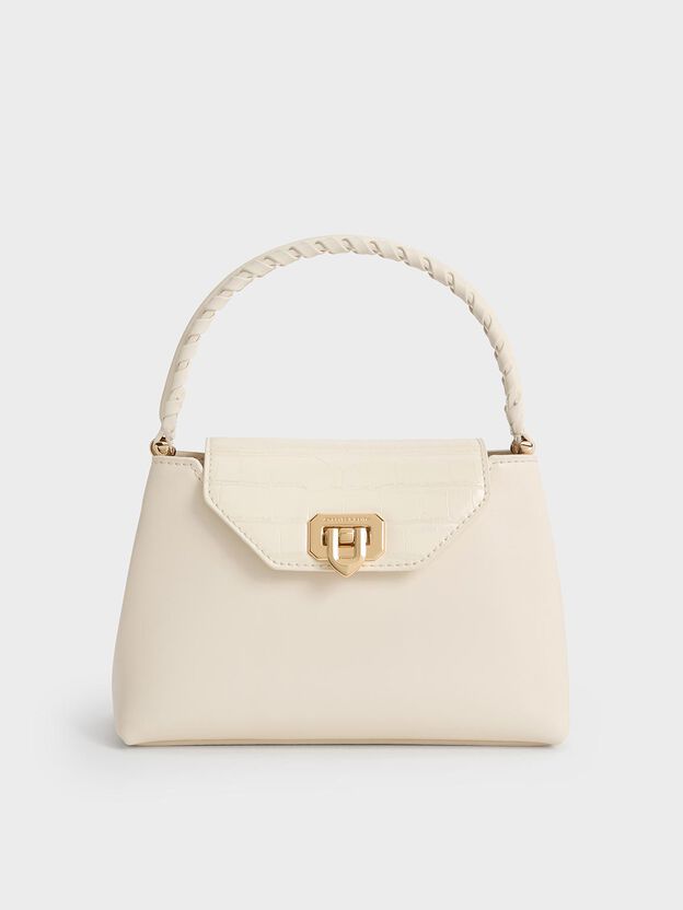Arwen Croc-Effect Top Handle Bag, Cream, hi-res