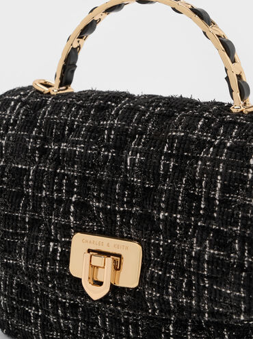 Cressida Tweed Quilted Top Handle Bag, Black Tweed, hi-res