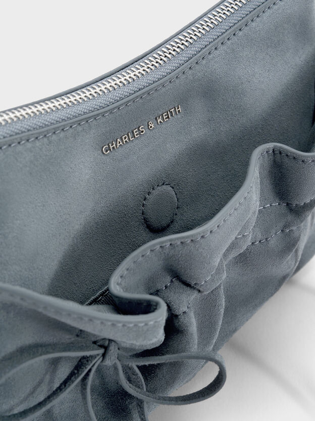 Mini Reese Ruched Bow Shoulder Bag, Smoky Blue, hi-res