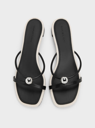 Georgie Metal-Ball Heeled Mules, Black, hi-res