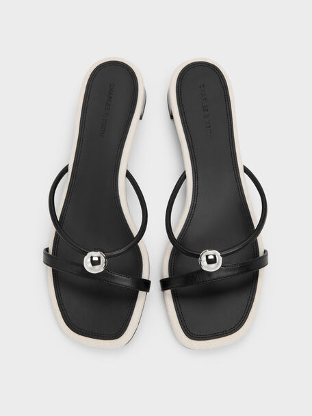 Georgie Metal-Ball Heeled Mules, Black, hi-res