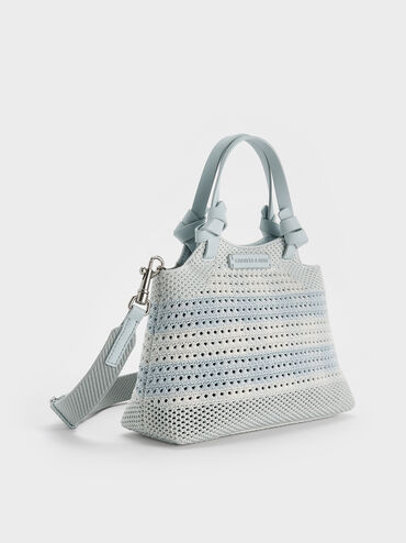 Ida Checkered Knotted Handle Tote Bag​, Sea Salt Blue, hi-res