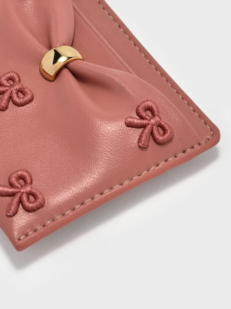 Halsey Embroidered Ruched Card Holder, Blush Pink, hi-res