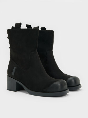 Rosamond Faux Suede Back-Lace Calf Boots, Black Textured, hi-res