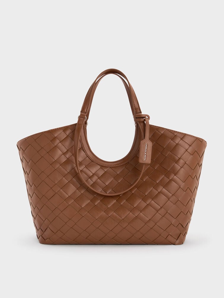 Ivette Woven Tote Bag, Chocolate, hi-res