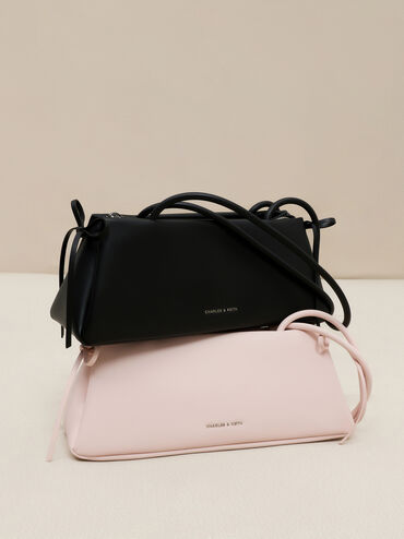 Hazel Bow Elongated Trapeze Shoulder Bag, Soft Pink, hi-res