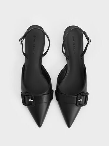Woven-Buckle Slingback Pumps, Black, hi-res