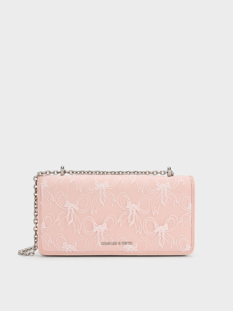 Paffuto Embroidered-Mesh Wallet On Chain, Light Pink, hi-res