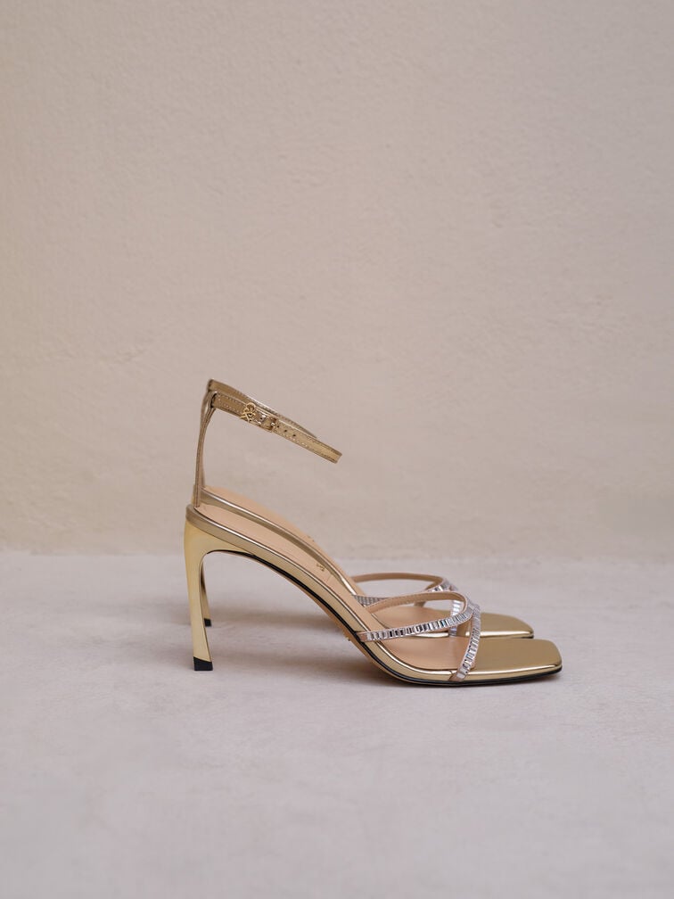 Jaylene Gem Stiletto Sandals, Gold, hi-res