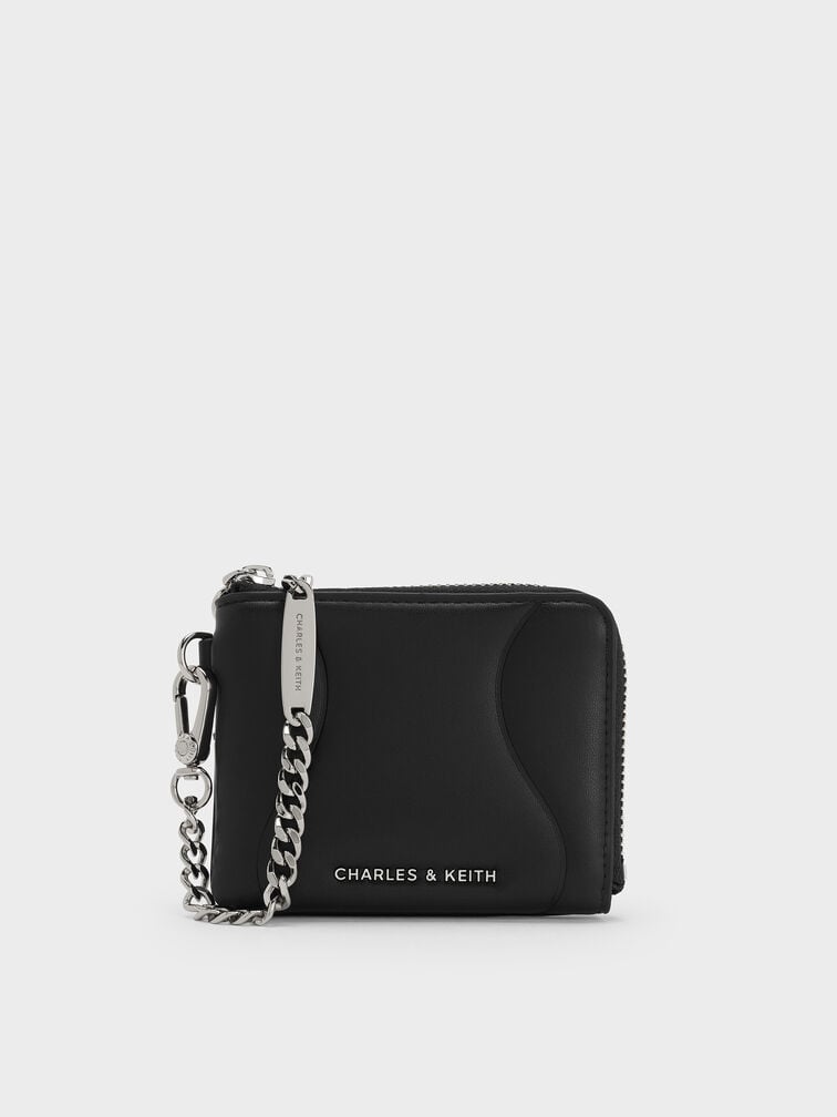 Nelly Wavy-Panel Chain-Strap Wristlet, Noir, hi-res