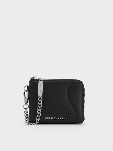 Nelly Wavy-Panel Chain-Strap Wristlet, Noir, hi-res