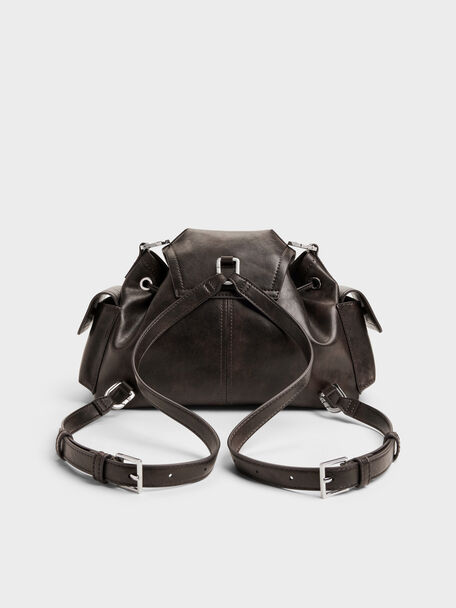 Noane Side-Pocket Two-Way Bucket Bag, Dark Brown, hi-res