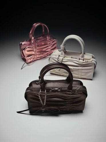 Kadee Metallic Ruched Bow-Charm Bowling Bag, Aura Pink, hi-res