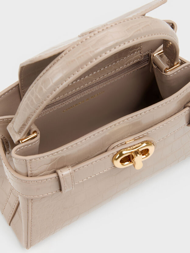 Aubrielle Croc-Effect Belted Top Handle Bag, Taupe, hi-res