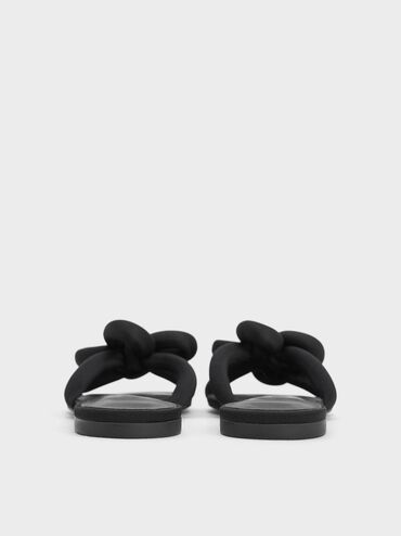 Clover-Knot Slide Sandals, Black Textured, hi-res