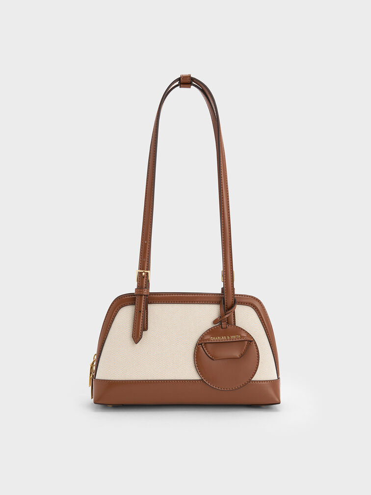 Enola Canvas Two-Tone Elongated-Handle Bag, Chocolate, hi-res