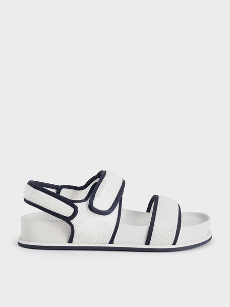 Mesh Contrast-Trim Double-Strap Slingback Sandals, Dark Blue, hi-res