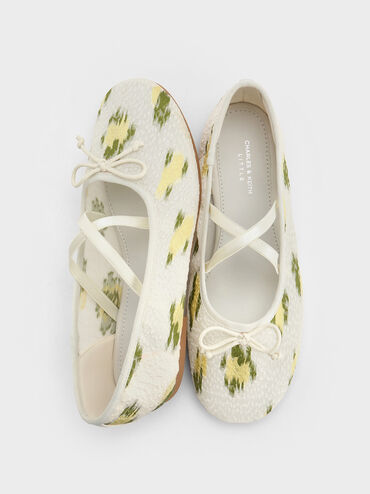 Girls' Mesh Floral-Print Crossover-Strap Ballet Flats, Multi, hi-res