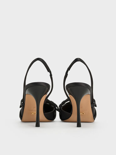Jessy Recycled Polyester Bow Slingback Pumps, Black Textured, hi-res