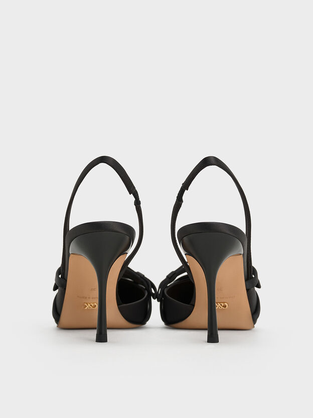 Jessy Bow Slingback Pumps, Black Textured, hi-res