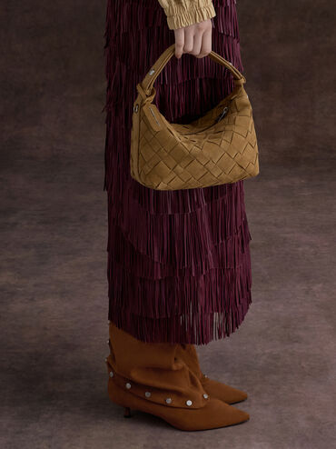 Ivette Recycled Suede Woven Shoulder Bag, Sahara Sand, hi-res
