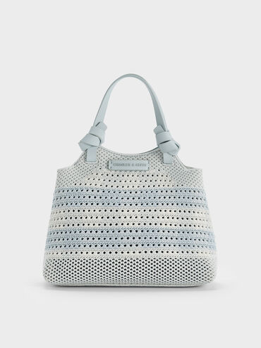 Ida Checkered Knotted Handle Tote Bag​, Sea Salt Blue, hi-res