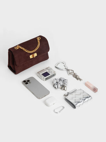 Kerry Recycled Suede Chain-Handle Crossbody Bag, Espresso Brown, hi-res