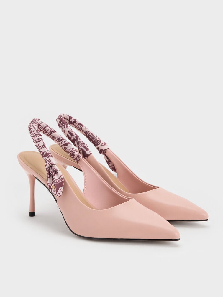 Tayari Leather Printed-Strap Slingback Pumps, Pink, hi-res