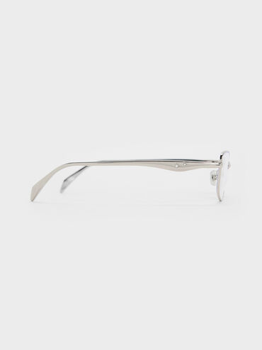 Celestia Metal-Rim Rectangular Clear Sunglasses, Silver, hi-res