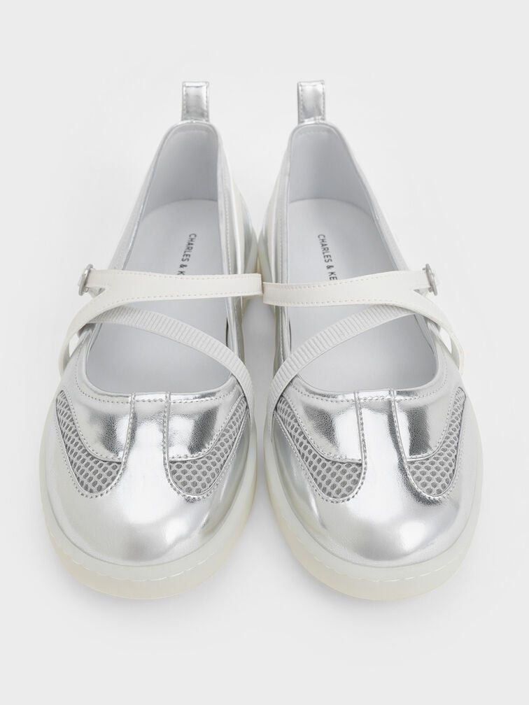 Tiggy Metallic Mesh Two-Tone Ballet Sneakers, Silver, hi-res