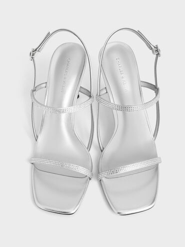 Arona Metallic Crystal-Embellished Stiletto-Heel Sandals, Silver, hi-res