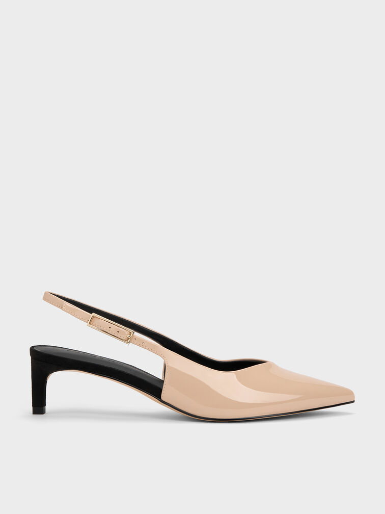 Luciana Patent Slingback Kitten Heels, Nude, hi-res