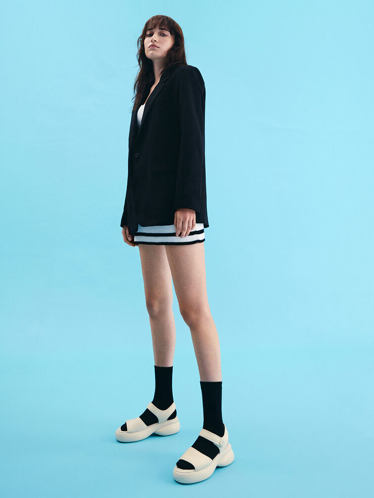 Flower-Buckle Platform Sports Sandals, Cream, hi-res