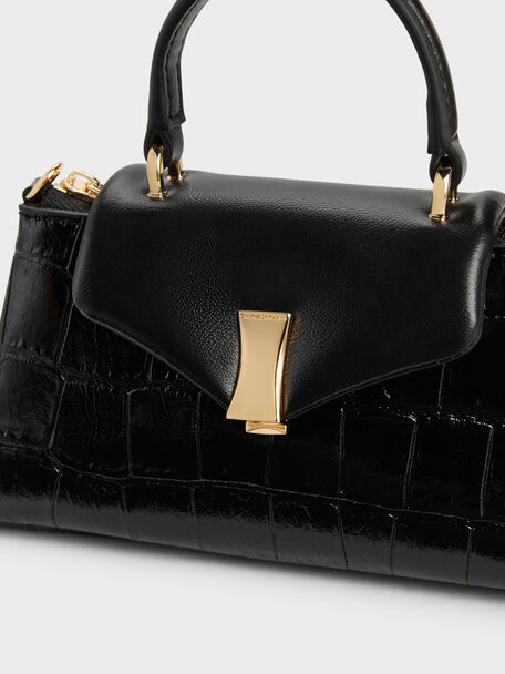 Micro Lilibet Croc-Effect Top Handle Bag, Black, hi-res