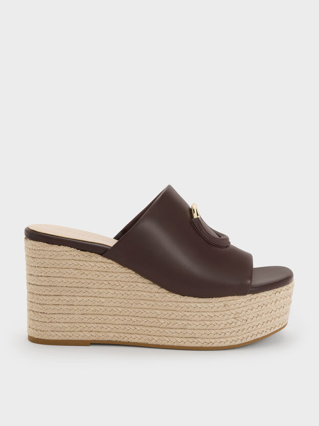 Metallic-Accent Espadrille Wedges, Maroon, hi-res