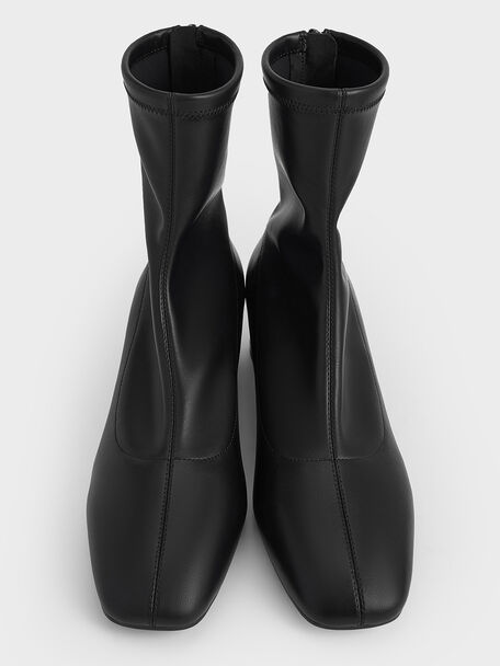 Stitch-Trim Heeled Ankle Boots, Black, hi-res