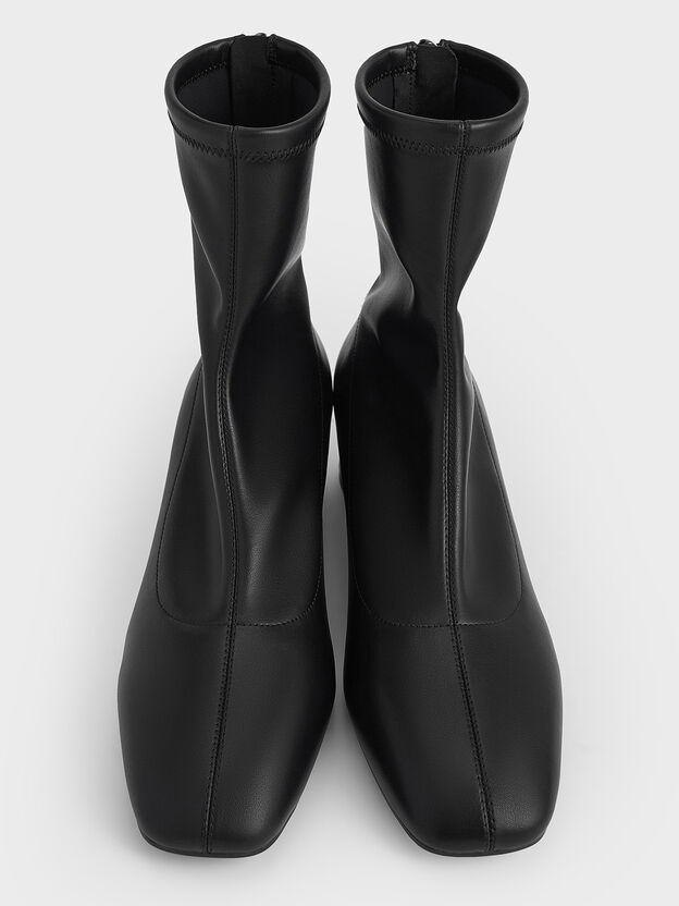 Stitch-Trim Heeled Ankle Boots, Black, hi-res