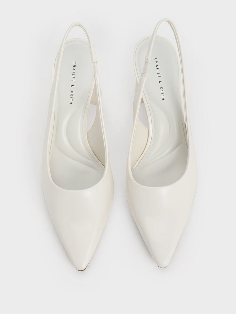 Teagan Trapeze Heel Slingback Pumps, White, hi-res