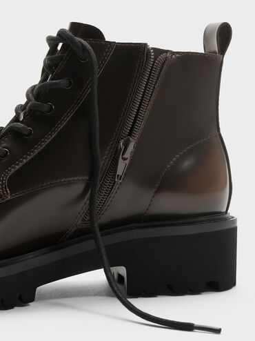 Ridged-Sole Side-Zip Combat Boots, Dark Brown, hi-res