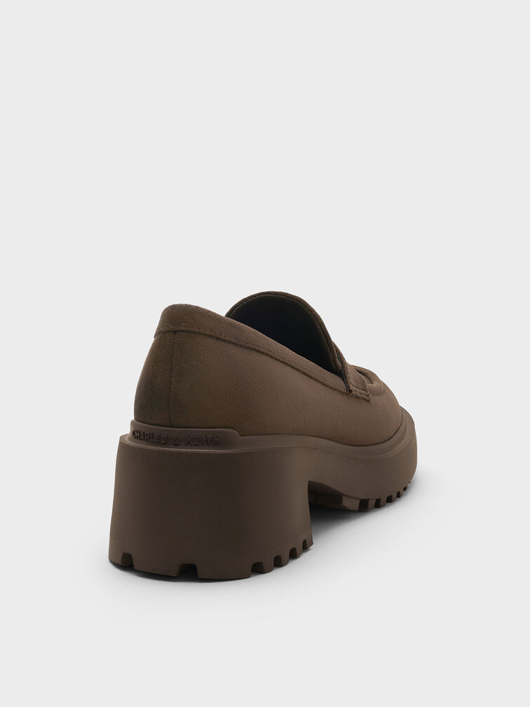 Evan Faux Suede Platform Loafers, Dark Brown Textured, hi-res