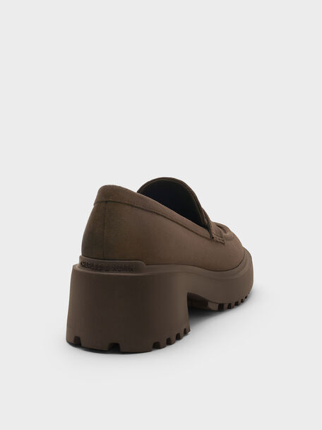 Evan Faux Suede Platform Loafers, Dark Brown Textured, hi-res