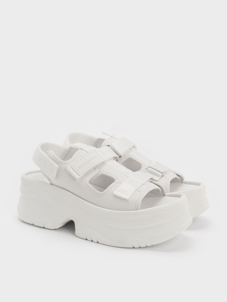 Elastane Flatform Sports Sandals, White, hi-res