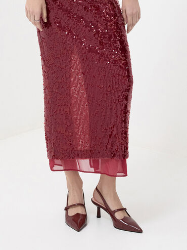 Pointed-Toe Mary Jane Slingback Pumps, Burgundy, hi-res