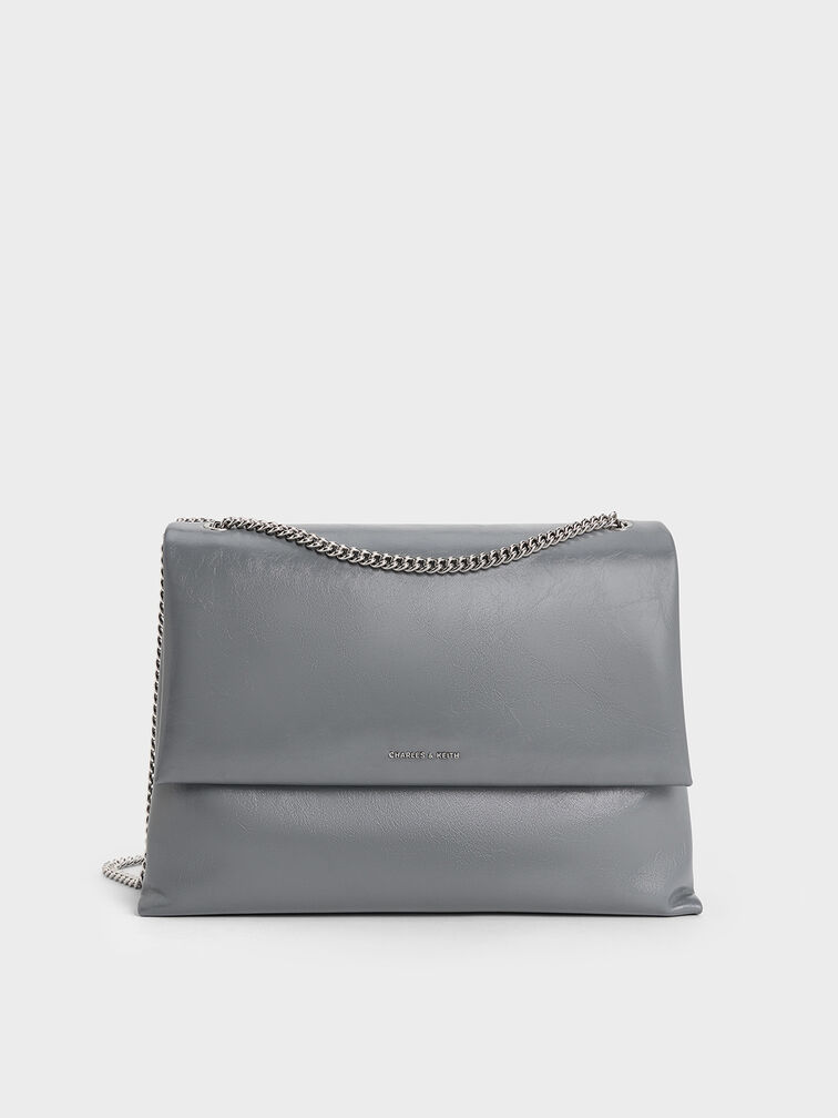 Sianna Chain-Handle Shoulder Bag, Grey, hi-res