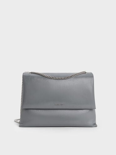 Sianna Chain-Handle Shoulder Bag, Grey, hi-res