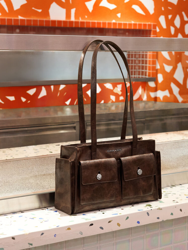 Zevon Multi-Pocket Tote Bag, Distressed Coffee, hi-res