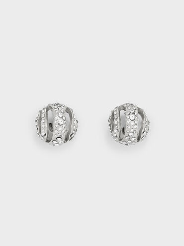 Aine Crystal Sculptural Hoop Earrings, Silver, hi-res