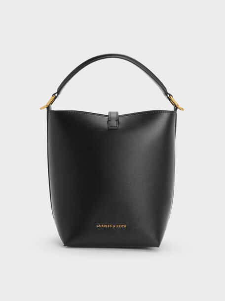 Cesia Metallic-Accent Bucket Bag, Black, hi-res