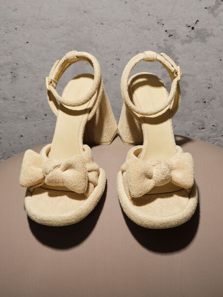 Loey Textured Bow Ankle-Strap Sandals, Beige, hi-res