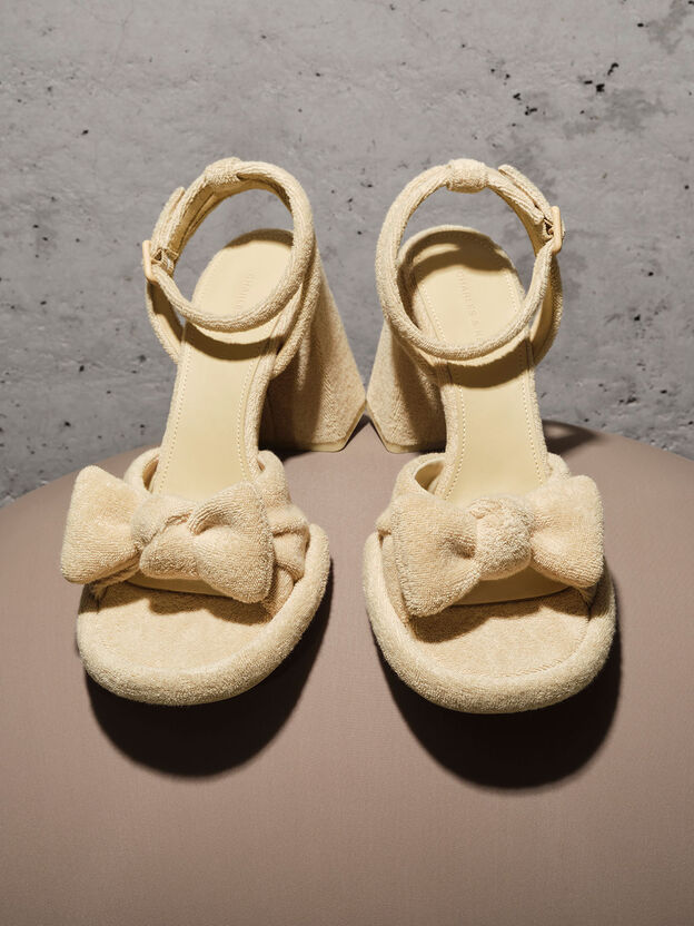 Loey Textured Bow Ankle-Strap Sandals, Beige, hi-res
